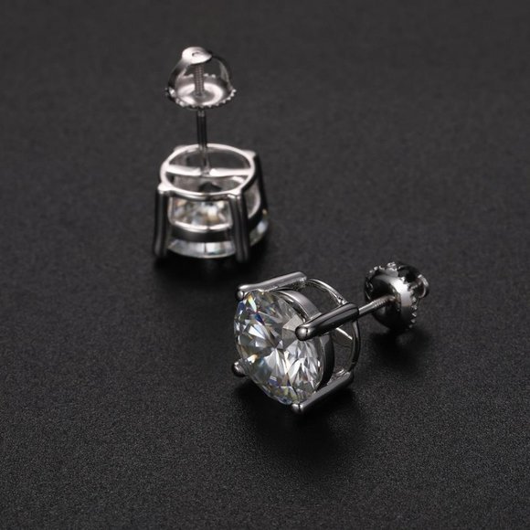 Certified 2ct. t.w. Moissanite Diamond Mens Round Stud Earrings NEW - Picture 7 of 15